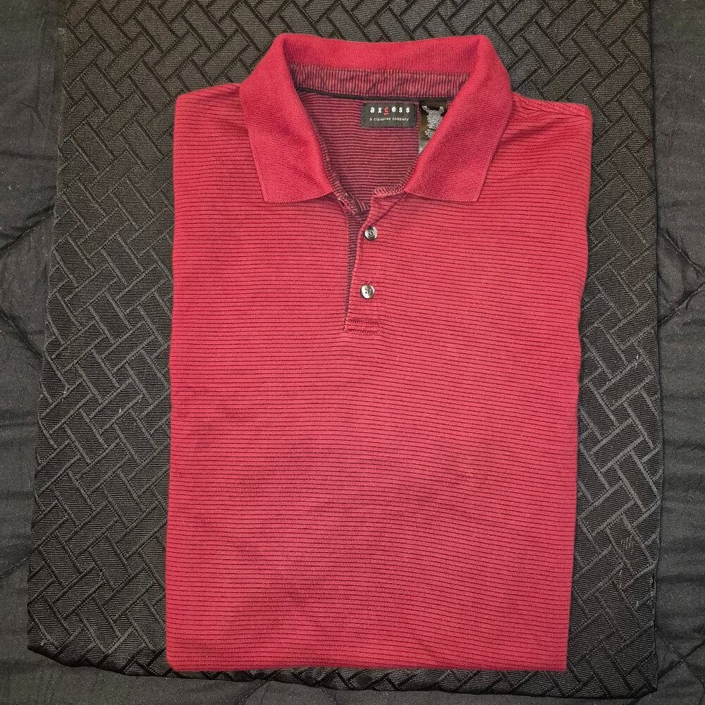 Axcess Polo shirt, red w/ blue pinstripes, in size XL